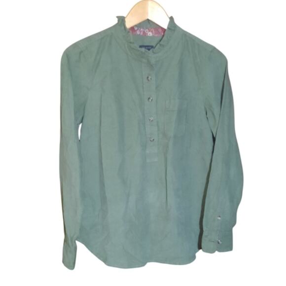Talbots Womens Green Corduroy Ruffle Collar Long Sleeve Popover Top Size XS - Picture 1 of 5